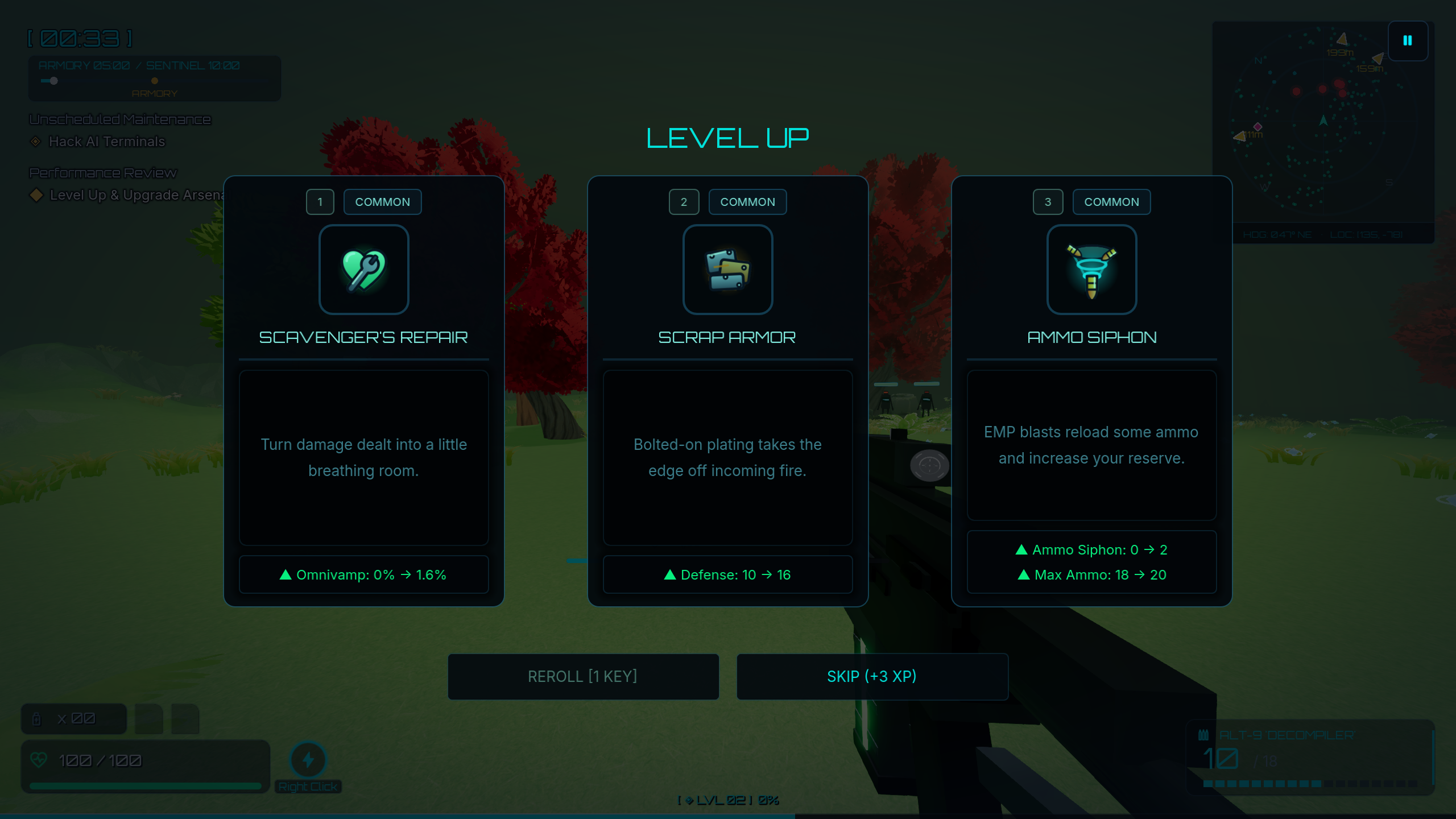 The demo’s actual level-up menu showing upgrade cards.